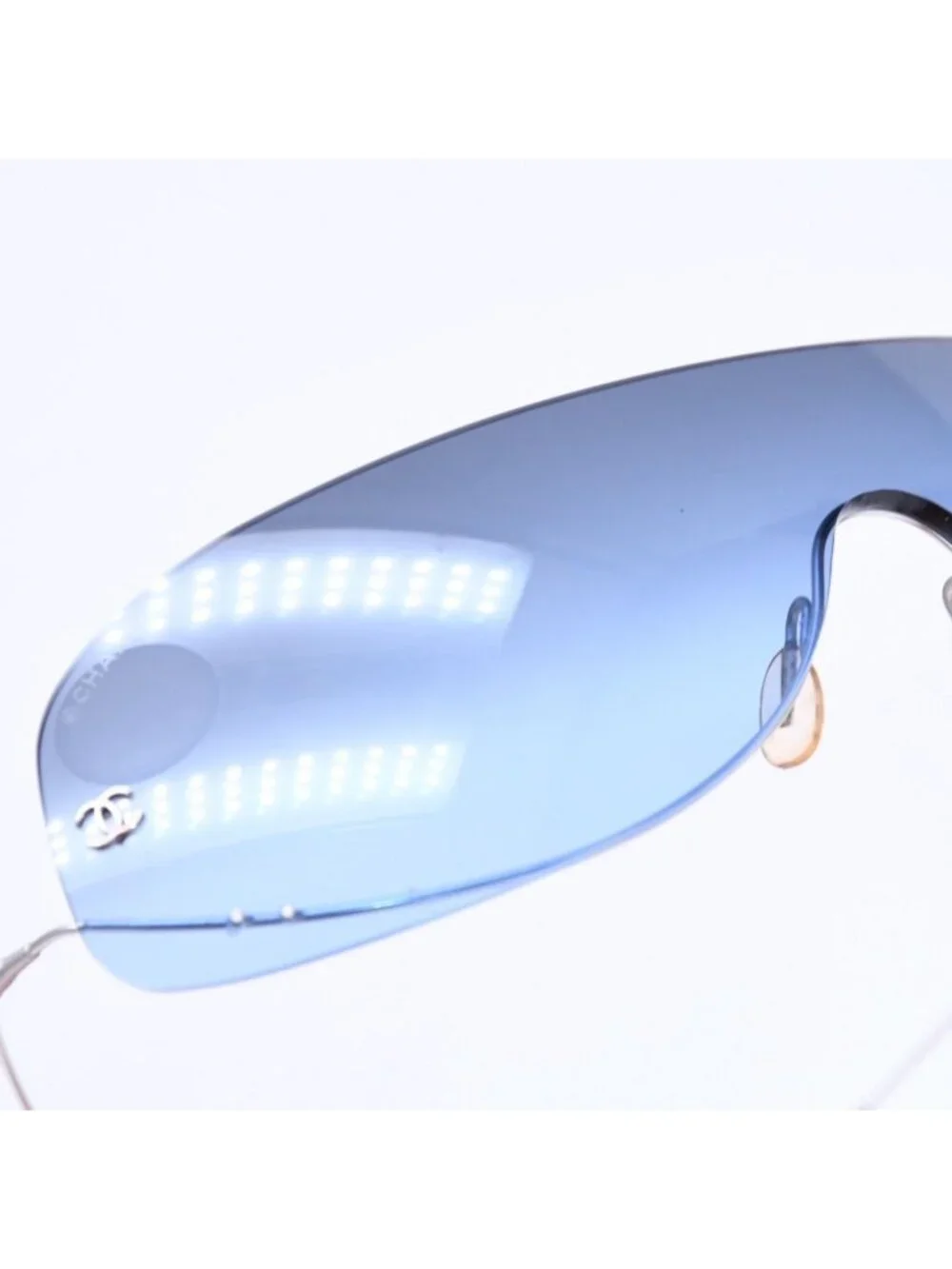 Chanel Shield Sunglasses Eyewear 125 CC Logo Faux Pearl Blue